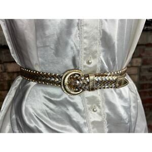 Split leather belt gold silver metallic